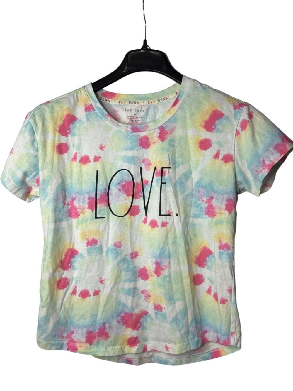 Rae Dunn Womens Graphic Tee T-Shirt Size M Love Tie Dye Pastel